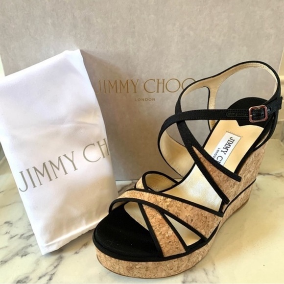 JIMMY CHOO Alissa 120 Natural/Black…Cork/Grosgrain in size 40 (US Women’s 10) - Picture 3 of 6